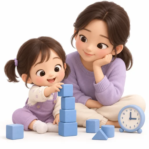 아이의 변화를 살피는 보호자와 시계